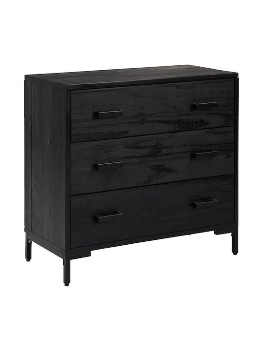 Chest of Drawers of Solid Wood with 3 Drawers Black 75x35x70cm