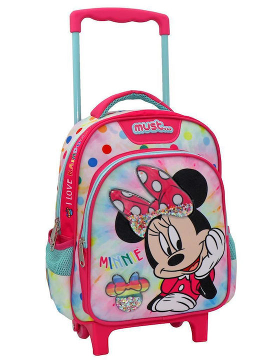 Must Minnie I Love Rainbow School Bag Trolley Kindergarten in Pink color