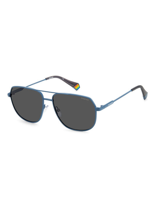 Polaroid Sunglasses with Blue Metal Frame and Gray Polarized Lens PLD6195/S/X FLL/M9