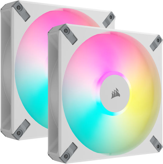 Corsair iCUE AF140 Elite Case Fan 1700rpm 89cfm with RGB Lighting and 4-Pin PWM Connection 2pcs White