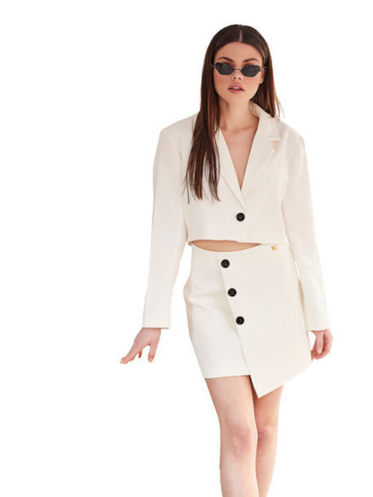 Cento Fashion Κοντό Γυναικείο Σακάκι Λευκό
