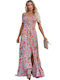 light blue floral maxi dress with open shoulders KATHLYN Sky BLUE