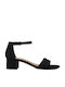 Tamaris Fabric Women's Sandals with Ankle Strap Black with Chunky Low Heel