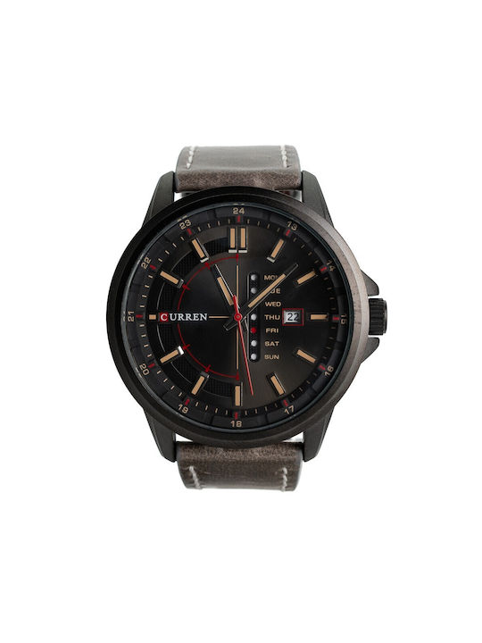 Curren Watch Battery with Gray Leather Strap