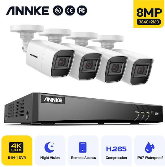 Annke Surveillance System 4 Cameras Cameras Analog 8MP with Recorder DVR