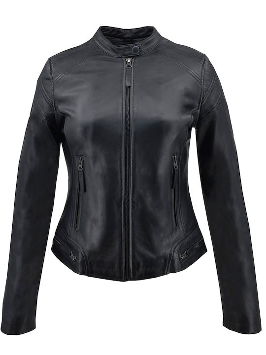 Δερμάτινα 100 Aliki Δερμάτινο Γυναικείο Biker Jacket Μαύρο