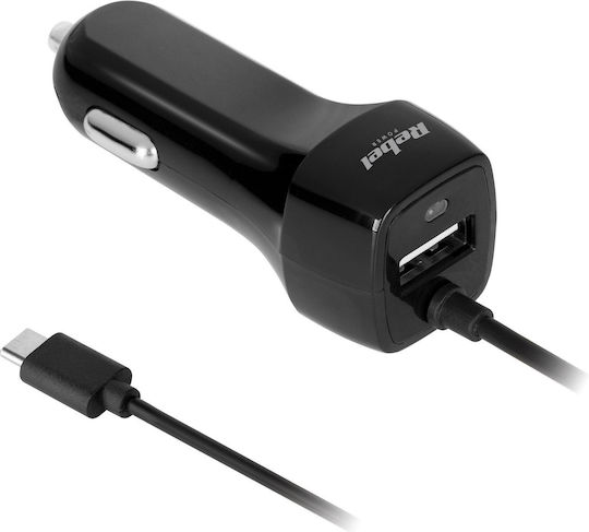 Rebel Auto-Ladegerät mit einem Anschluss: 1xUSB mit Kabel Typ-C,TC-TC Schwarz Farbe