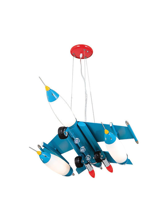 ARlight Kids Glass / Metallic Single Ceiling Light E14 Fighter Aircraft Light Blue 66cm