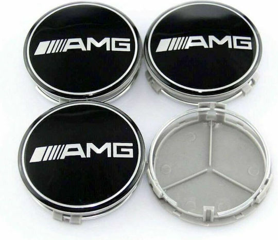 Car Wheel Center Caps AMG Mercedes Benz External Diameter 75mm Black 4 Pieces