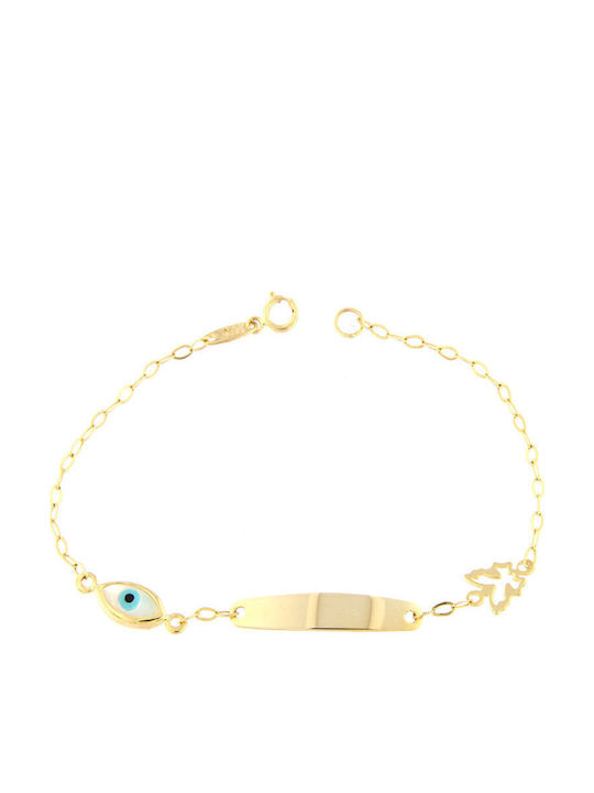 Filva Oro Kids Bracelet ID from Gold 9K with Evil Eye & Butterfly