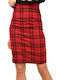 Potre Pencil High Waist Midi Skirt Checked in Red color