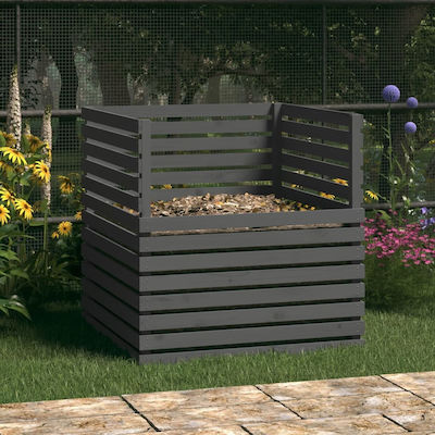822194 Wooden Open Type Composter Gray Made of Solid Pine Wood