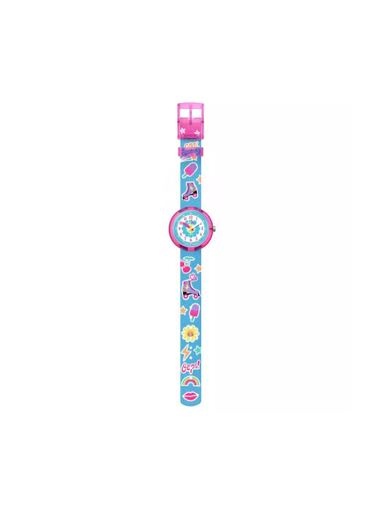 FlikFlak Kids Analog Watch Disco Pop with Fabric Strap Light Blue