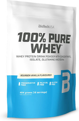 Biotech USA 100% Pure Whey With Concentrate, Isolate, Glutamine & BCAAs Molkenprotein Glutenfrei mit Geschmack Bourbon-Vanille 454gr