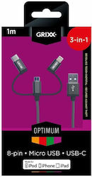 Grixx USB към Lightning / Type-C / micro USB Кабел 1м GROCA3IN1FG01