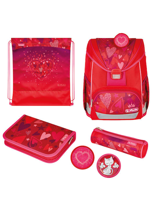 Herlitz Ultralight Plus Sweet Hearts Ghiozdan Școlar de Spate Scoala primara Roșie cu Suport pentru sticlă de apă 16Litri