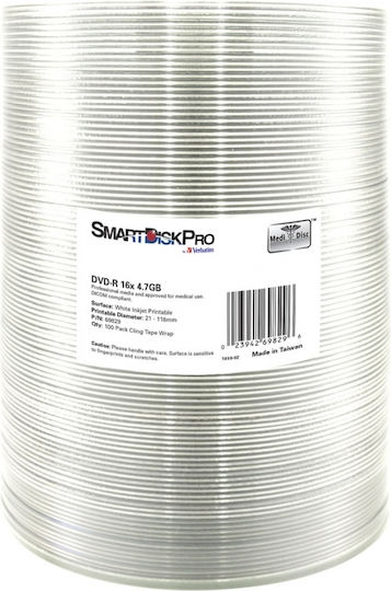 Verbatim SmartDisk Pro Εγγράψιμα DVD-R 16x Printable 4.7GB 100τμχ