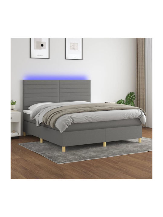 Bed Queen Upholstered with Fabric Dark Gray wit...