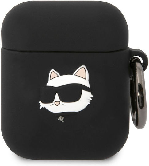 Karl Lagerfeld Choupette Head 3D Case Silicone with Hook in Black color for Apple AirPods 1 / AirPods 2