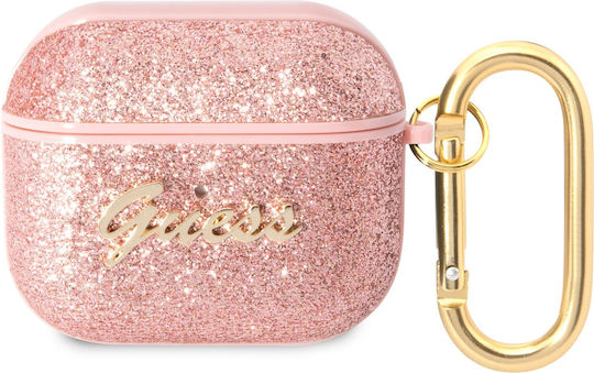 Guess Glitter Flakes Θήκη Πλαστική με Γάντζο Glitter Pink για Apple AirPods Pro
