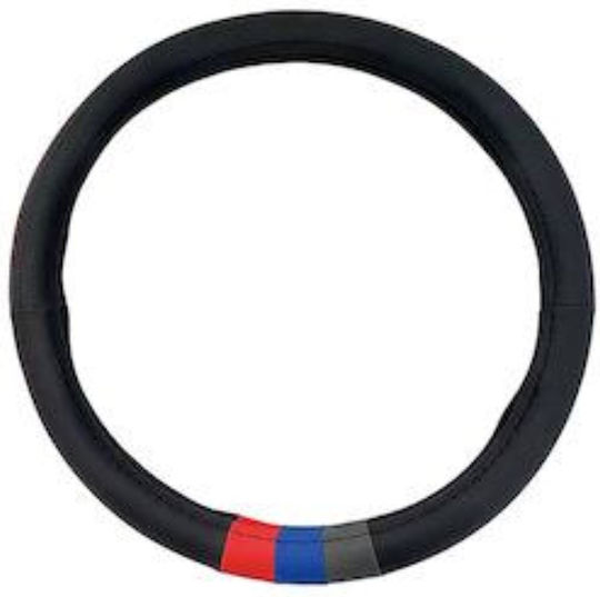 Auto Gs Κάλυμμα Τιμονιού Αυτοκινήτου Tricolore με Διάμετρο 37-39εκ. από Δερματίνη Μαύρο με Μαύρη Ραφή