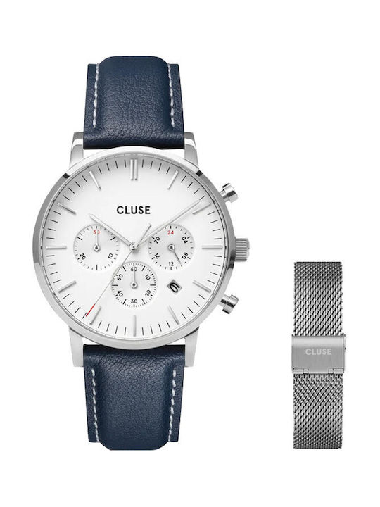 Cluse Aravis Men's Watch 40mm Chronograph Battery with Blue Leather Strap