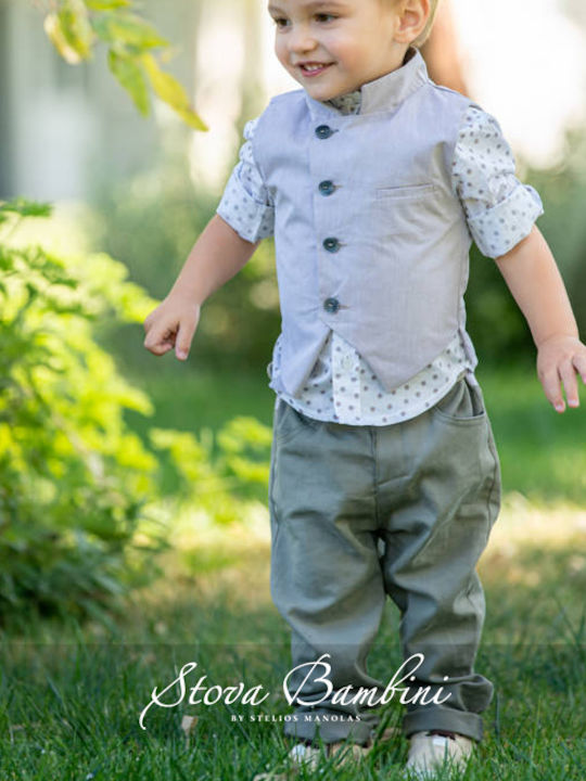 Stova Bambini Costum de Botez cu Vestă pentru Băiat Kaki 6buc