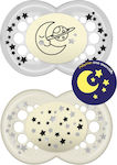 Mam Orthodontic Pacifiers Silicone Stars-Moon Beige-Grey Night for 16+ months 2pcs