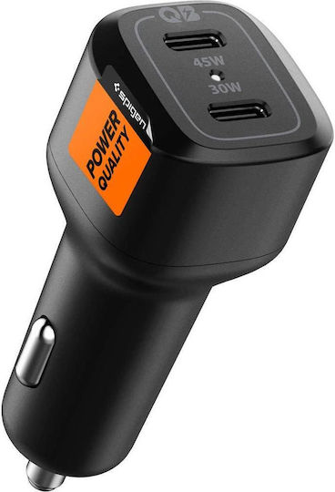 Spigen Φορτιστής Αυτοκινήτου PC2200 Arcstation 75W Γρήγορης Φόρτισης με Θύρες: 2xType-C Μαύρος