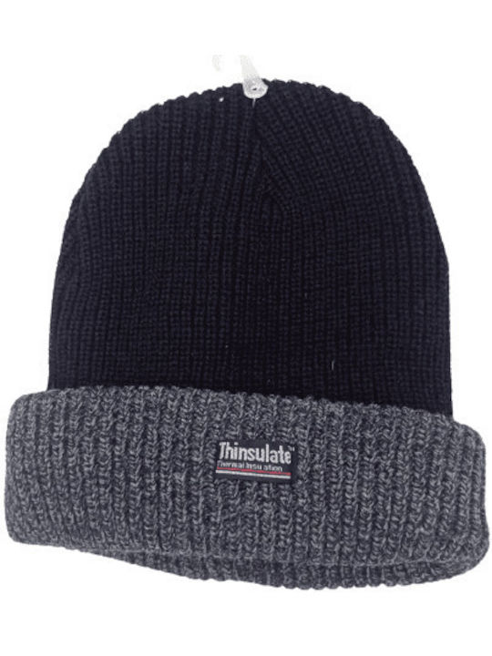 Thinsulate beanie men's cap with fleece lining and visor (black-grey,one size,synthetic)