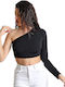 Μακρυμάνικο Βραδινό Crop Top Μαύρο