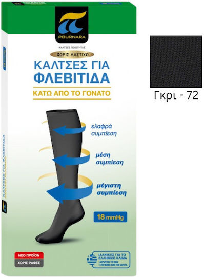 Pournara Calf High Graduated Compression Socks Without Rubber 18 mmHg Dark Grey
