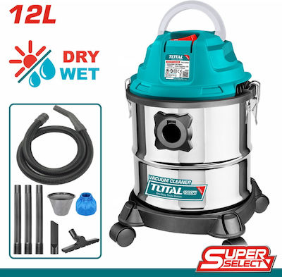 Total Wet-Dry Vacuum for Dry Dust & Debris 1000W with Waste Container 12lt