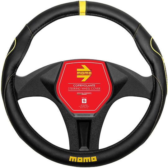 Momo Auto-Lenkradabdeckung mit Durchmesser 38cm Synthetisch Schwarz mit Gelber Naht