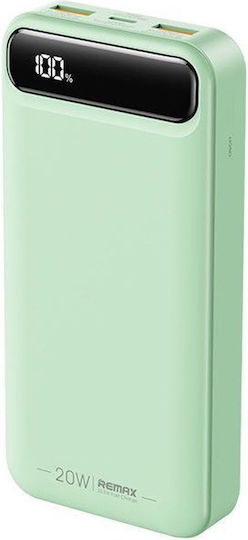 Remax RPP-521 Power Bank 20000mAh 20W with 2 USB-A Ports and USB-C Port Power Delivery Green