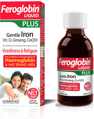 Vitabiotics Feroglobin Liquid Plus Gentle Iron, Vit D, Ginseng, CoQ10 200ml