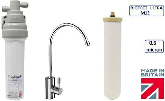 Doulton EcoFast Sistem de Filtrare a Apei Singur Sub chiuvetă Filtru cu Diafragmă 3/8'' cu Robinet și Filtru de Schimb Doulton BioTect Ultra 0,5μm