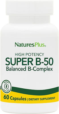 Nature's Plus Super B-50 Vitamina pentru Energie, Părul & Pielea 50mg 60 capsule veget