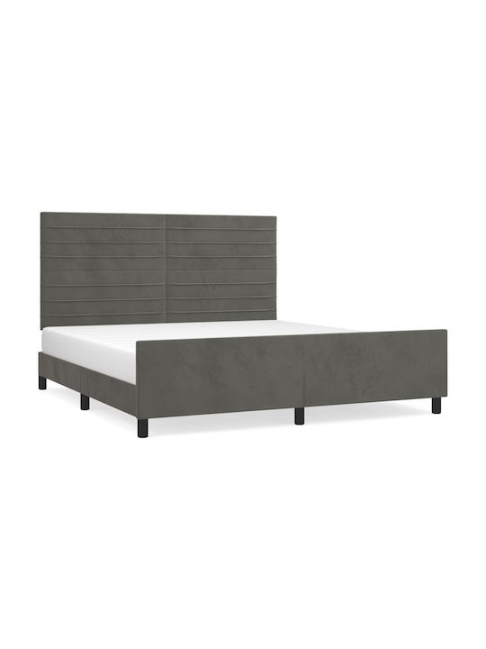 King Size Fabric Upholstered Bed Dark Grey with Slats for Mattress 180x200cm