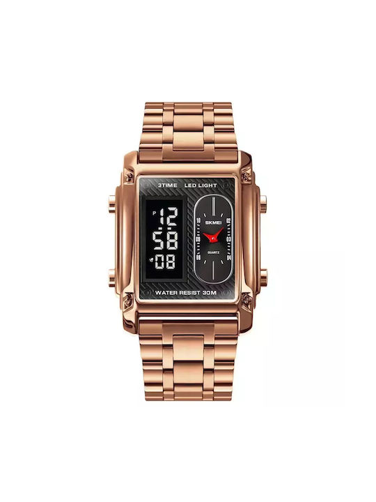 Skmei 1868 Watch Battery with Pink Gold Metal Bracelet