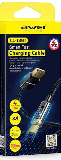 Awei CL-139T USB 2.0 Cable USB-C male - USB-A 100W PD Μαύρο 1m 887684