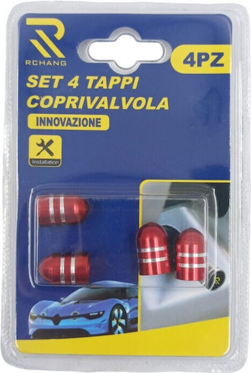 Car Valve Caps Red 4 Pieces