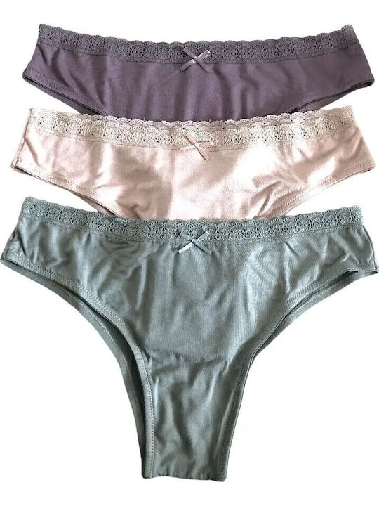 Βαμβακερά Women's Slip 3Pack with Lace Anthracite/Mint/Beige