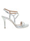 Mourtzi Leather Women's Sandals with Chunky Medium Heel In Silver Colour