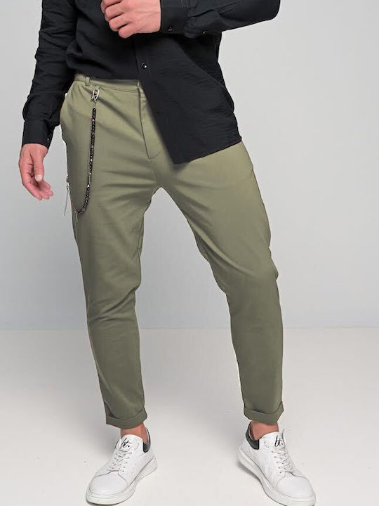 0398 Trousers Chino Elastic in Regular Fit Grey olive oil