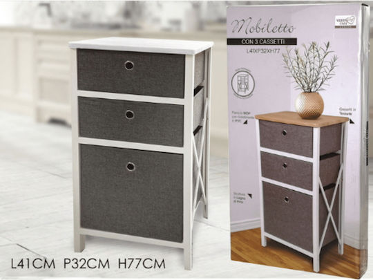 Sertar Mobilier de depozitare din Lemn & Material textil cu 3 Sertare L41xL32xH77buc
