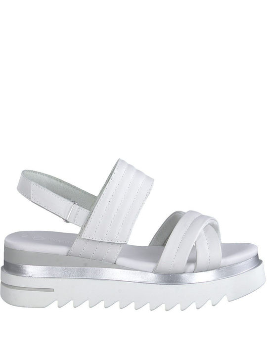 Marco Tozzi Leder Damen Flache Sandalen Flatforms in Weiß Farbe