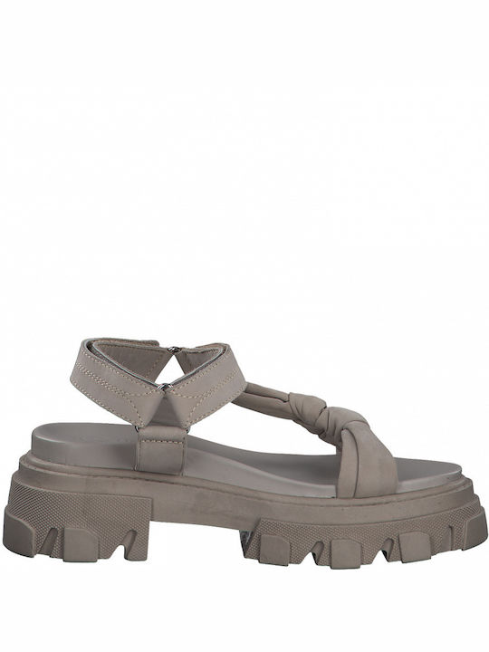Marco Tozzi Leather Women's Flat Sandals Anatomic In Gray Colour