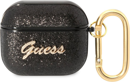 Guess Glitter Flakes Θήκη Πλαστική με Γάντζο σε Μαύρο χρώμα για Apple AirPods 3