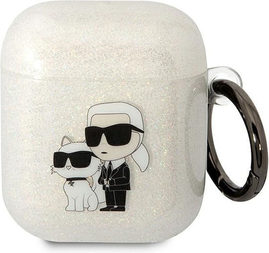 Karl Lagerfeld Karl And Choupette 3D Glitter Θήκη Σιλικόνης με Γάντζο σε Διάφανο χρώμα για Apple AirPods